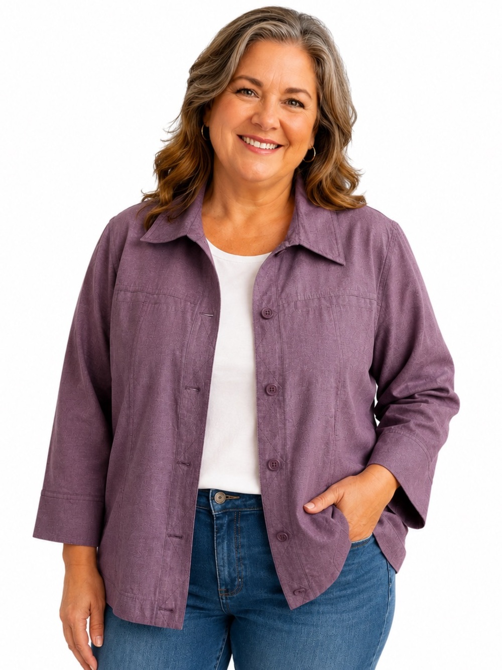 Plus Size Coldwater Creek Lilac Button-Front 100% Cotton Jacket